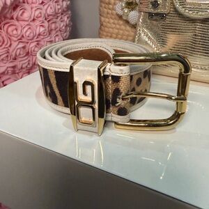 Dolce & Gabamma Leopard Print Waist Belt with Gold Buckle